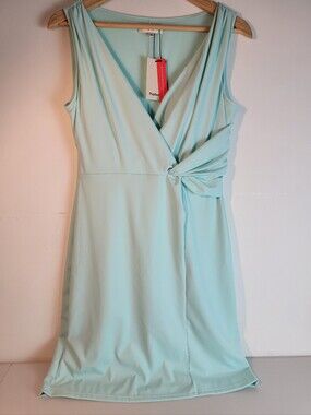 NWT Popilush Deep V-Neck Bias Twist Shapewear 38"L Dress Light Cyan Color Sz XL